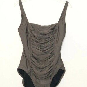 Calvin Klein Women's Ruched Panel One Piece Swimsuit Silver Brown Swimwear Sz 12